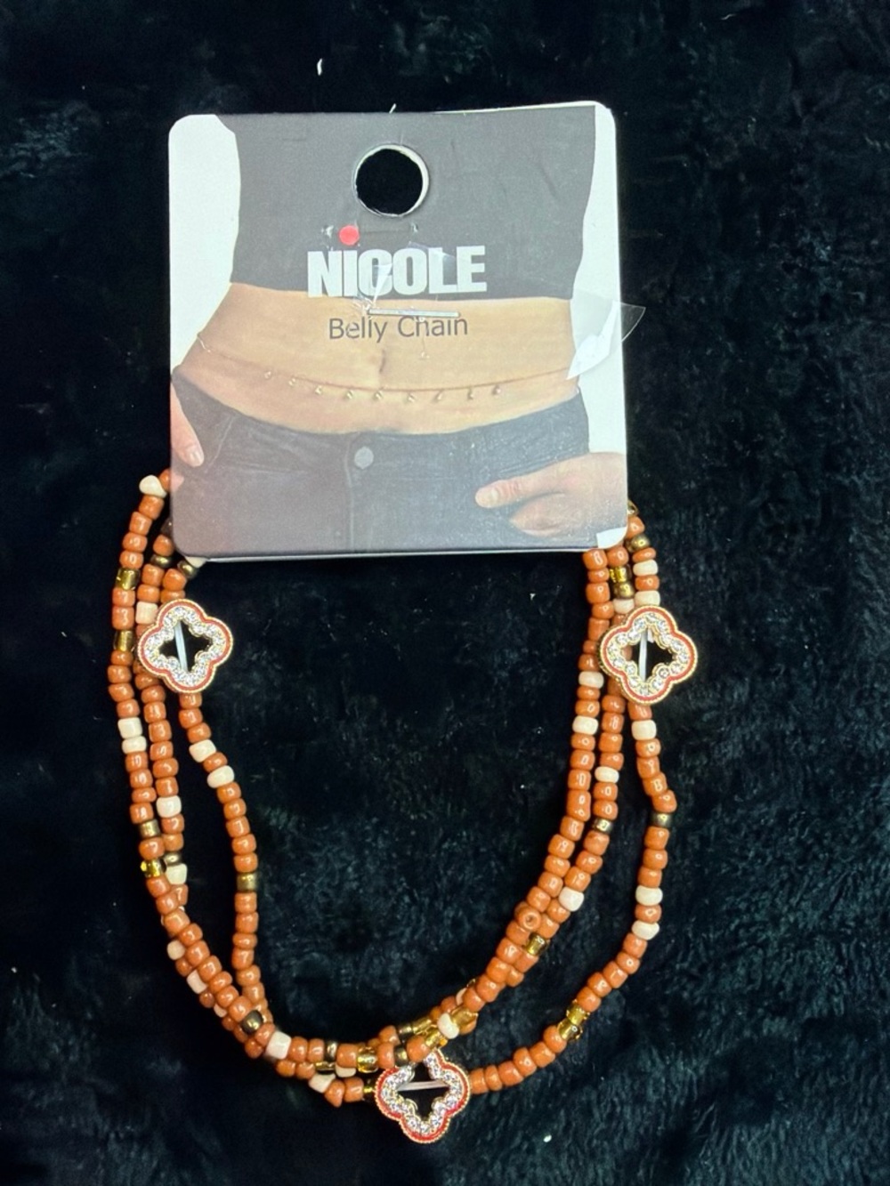 Nicole Orange Beaded Belly Chain with Clover Accents